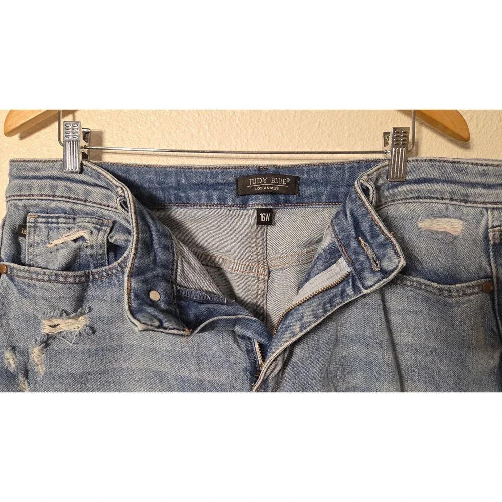 Judy Blue Distressed Boyfriend Jeans Womens 16W High Rise Raw Hem Stretch